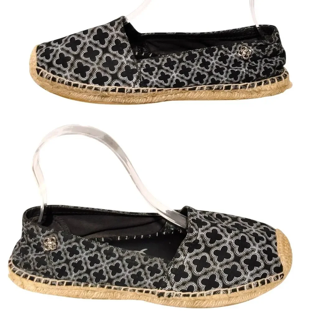 LN Brighton Avila Espadrille Fabric Leather Black Slip On Shoes Womens Size 7